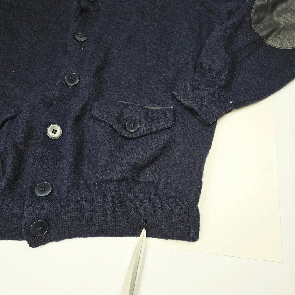 Kuna Navy Knit Cardigan Sweater Leather‎ Elbow Patches Mens Small Button Down